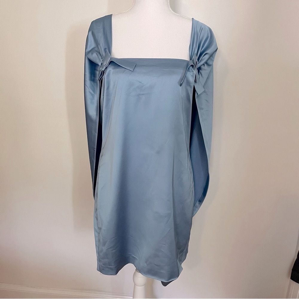 Satin Bow-Back Mini Dress in Light Blue - Picture 8 of 16